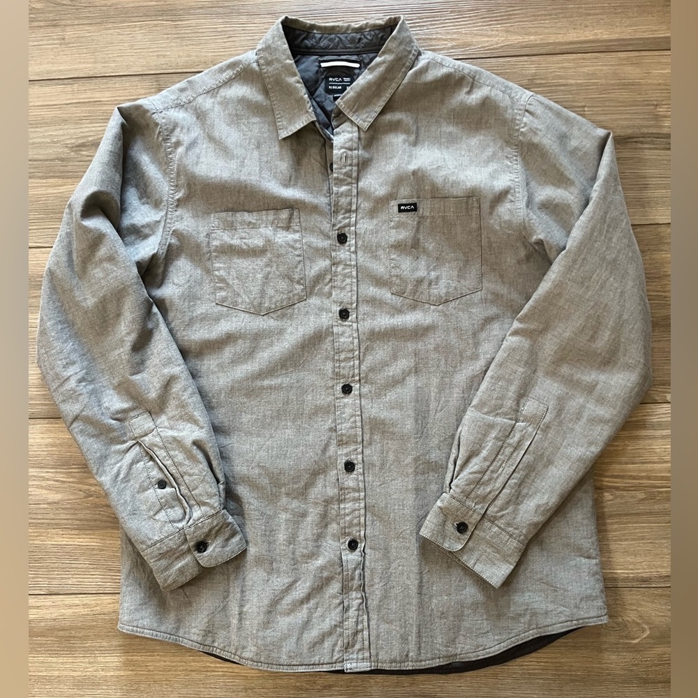 Rvca Light Gray Lined Button Down Shacket Men’s Xl - image 1
